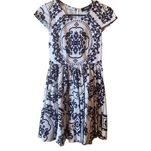 LuLu's Royal Luxe Fit & Flare Dress Medallion Print Short Sleeve‎ Casual XS